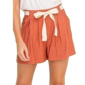 All in Favor Front Tie Pleated Boho Coachella Paperbag Shorts Terracota  NWT